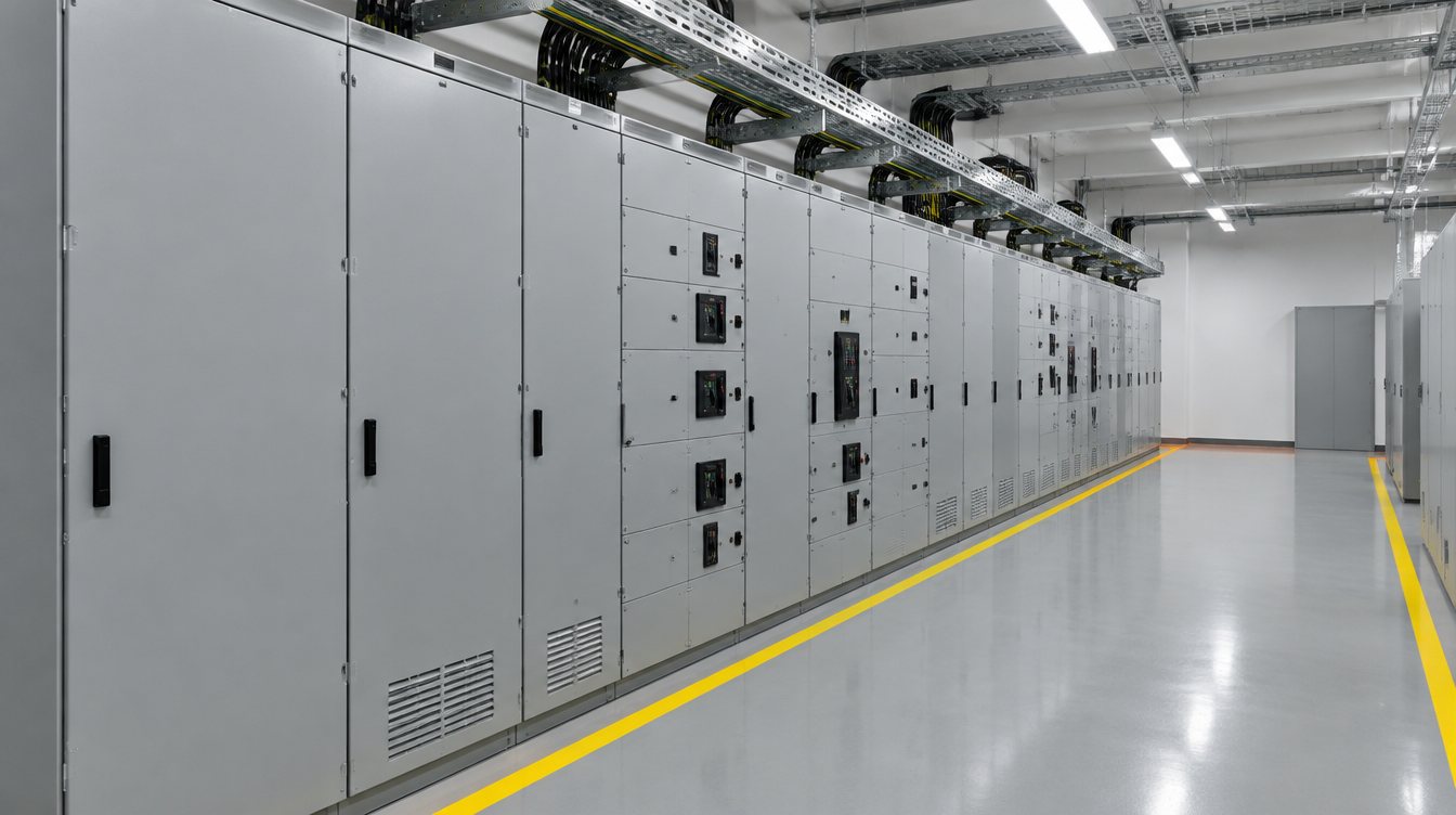 Data center electrical room with a lineup of switchboards